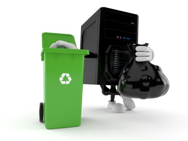 电脑人物与垃圾桶和袋子图片下载