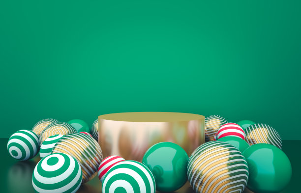 空圆筒盒与圣诞球的背景。奢侈品展示场景。图片下载