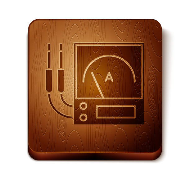 棕色安培表，万用表，电压表图标隔离在白色背景上。电流测量仪器。木制方形按钮。矢量图图片下载