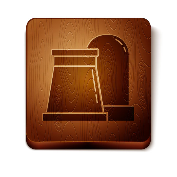 棕色石油和天然气工业厂房图标孤立在白色背景上。木制方形按钮。矢量图图片下载