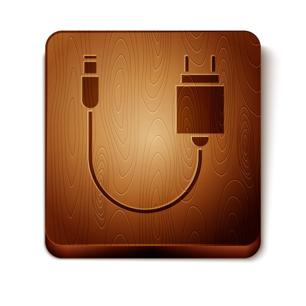 棕色充电器图标孤立在白色背景。木制方形按钮。矢量图图片下载