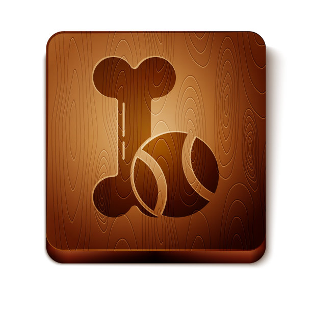 棕色宠物玩具骨头橡胶和球图标孤立在白色背景。木制方形按钮。矢量图图片下载