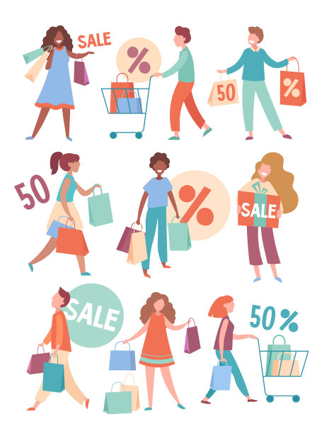 收集的人与购物袋和购物车素材图片