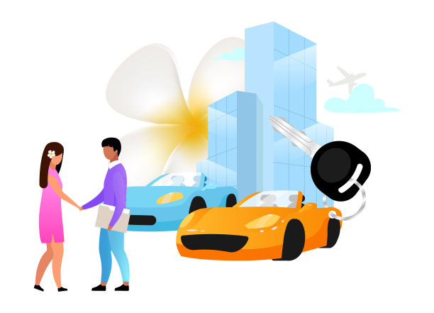 租赁平面矢量插图。汽车租赁服务。车辆雇佣协议。汽车购买。汽车经销商。印尼的生意。孤立的卡通概念上的白色背景图片下载