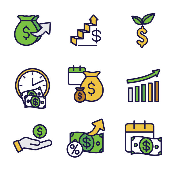 银行，投资和增长图标设置与美元符号等图片下载
