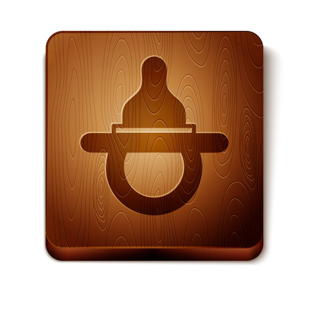 棕色婴儿假奶嘴图标孤立在白色背景。孩子的玩具。木制方形按钮。矢量图图片下载