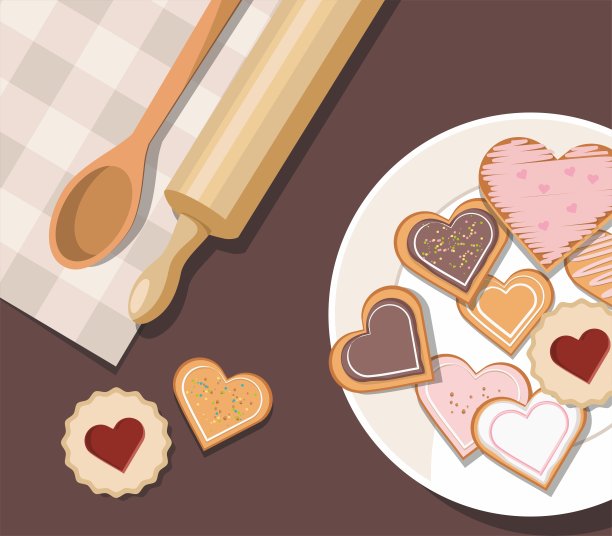 用釉面装饰心形饼干，俯视图。情人节。图片下载