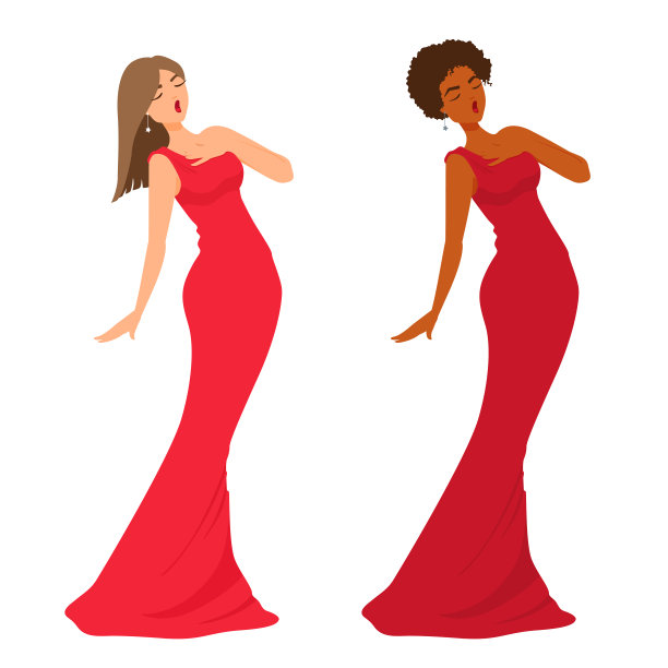 美丽的女歌手站在她的眼睛闭着，举起手到胸部。图片下载