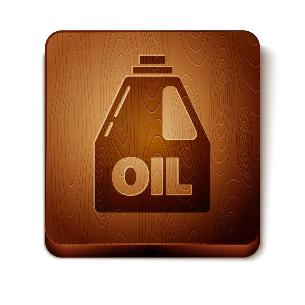 棕色塑料筒，用于电机机油图标，隔离在白色背景上。油价每加仑。换油服务和维修。木制方形按钮。矢量图图片下载