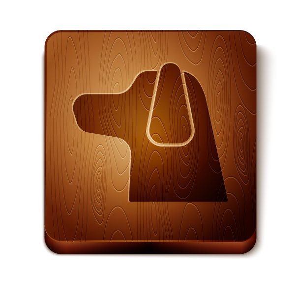 棕色狗图标孤立在白色背景。木制方形按钮。矢量图图片下载