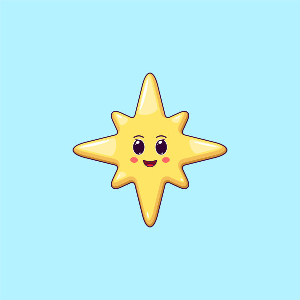 卡通卡通可爱金星，笑脸。可爱的圣诞节和新年星与8射线图片下载