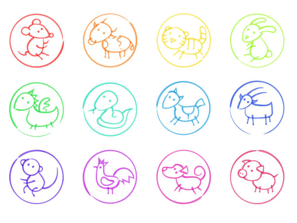 亚洲星座手绘与毡尖笔图标集图片下载