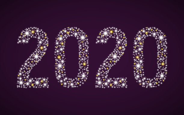 闪烁的数字2020。素材图片