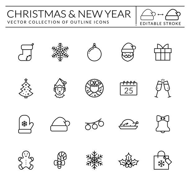 圣诞节和新年系列的标志。向量集。图片下载