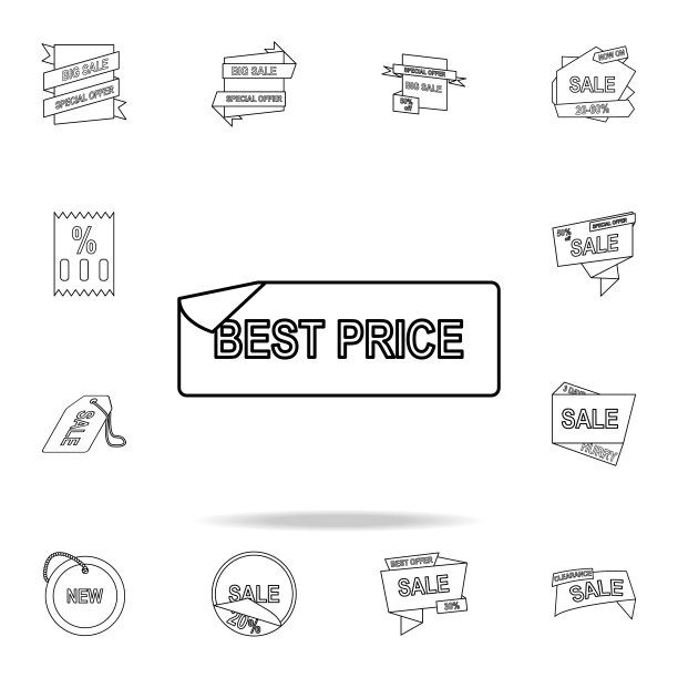 最好的文字贴纸图标。详细的清仓销售图标。高级图形设计。收藏图标之一的网站，网页设计，移动应用程序图片下载