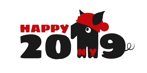 2019年中国猪年。日历海报猪年。1号和9号野猪。印刷t恤或卡片，海报，横幅设计。戴着红色圣诞帽的动物图片下载