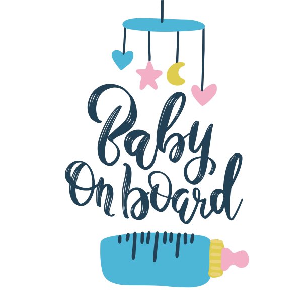 手写短语婴儿在船上有乳头和儿童移动。手绘灵感笔刷字母。自由手风格化说，为您的排版，明信片，案例，纺织品，t恤设计。图片下载