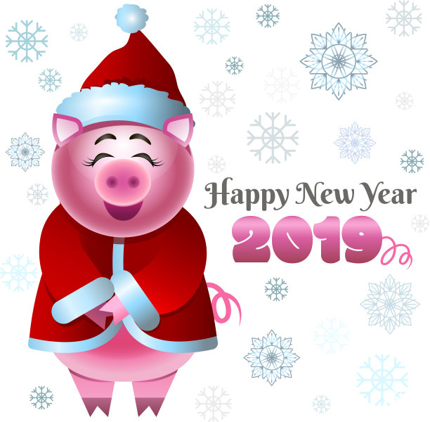 2019年的新年贺卡上有一只可爱的小猪。图片下载