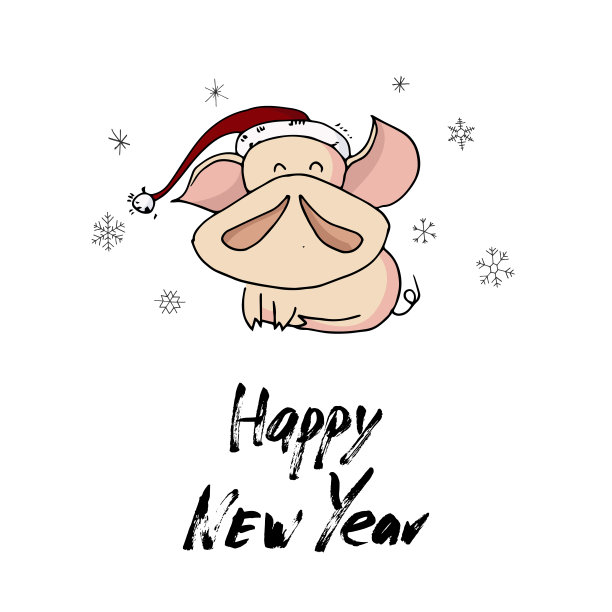 可爱的圣诞小猪，戴着圣诞帽。2019年的象征。图片下载