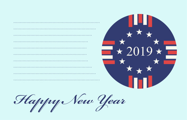 新年快乐2019明信片模板与创意抽象设计的美国国旗矢量插图背景图片下载