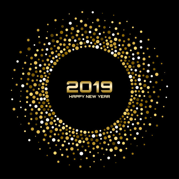 2019新年贺卡背景：金色闪光纸屑矢量素材图片下载