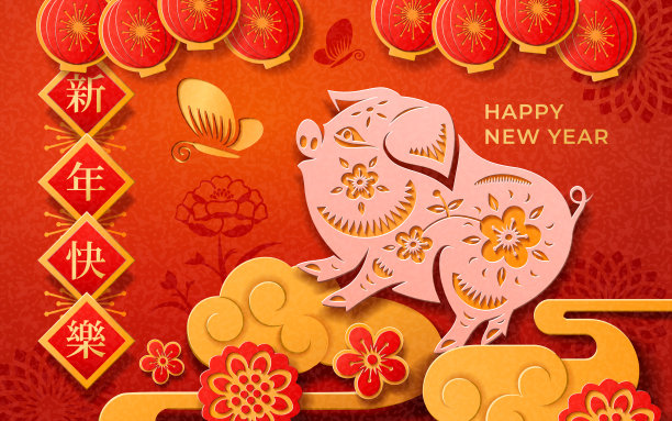 春节或2019年猪年卡片设计图片下载