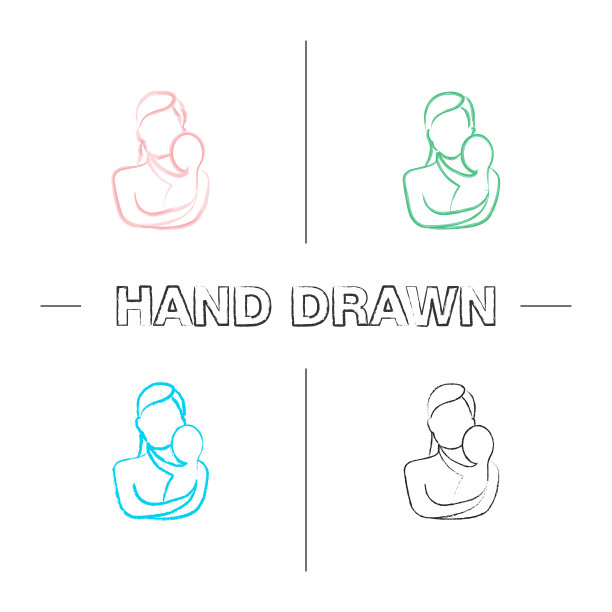 母亲抱着新生儿手绘图标集图片下载