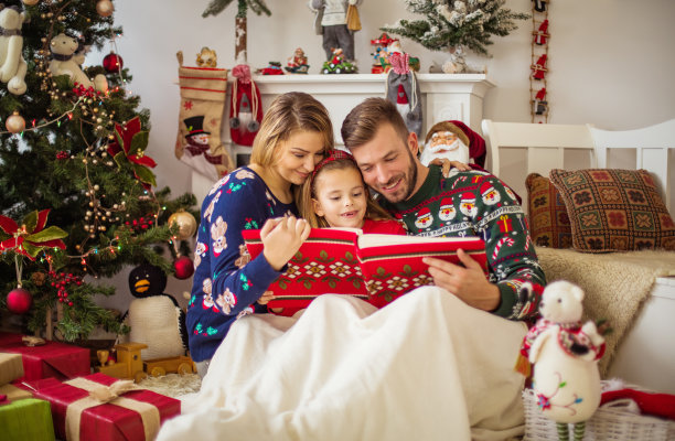 他们在圣诞节期间享受着家的温暖。图片下载