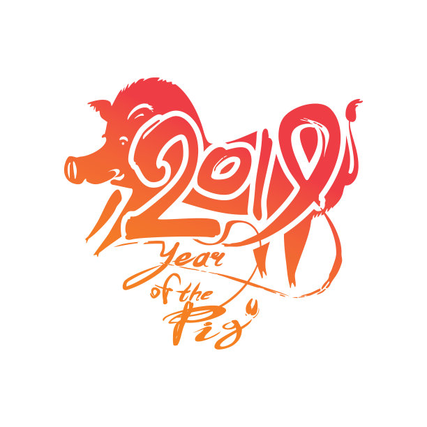 2019年的猪。手写模板与碑文2019和公猪。图片下载