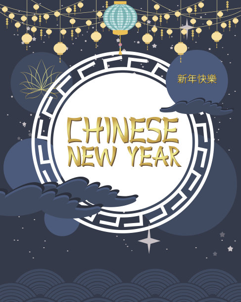 中国新年海报，猪年。中文翻译:“新年快乐”。可编辑的矢量图图片下载