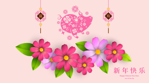 2019年猪年剪纸风格快乐。汉字意味着新年快乐，富有，十二生肖贺卡，传单，邀请，海报，小册子，横幅，日历。图片下载