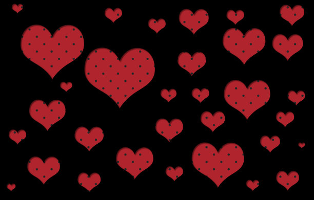 3D效果插图与多个大小的圆点红心对黑色的背景图片下载