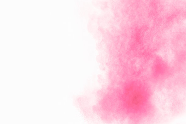 白色背景上的粉色粉末爆炸。粉红色的尘土溅。图片下载