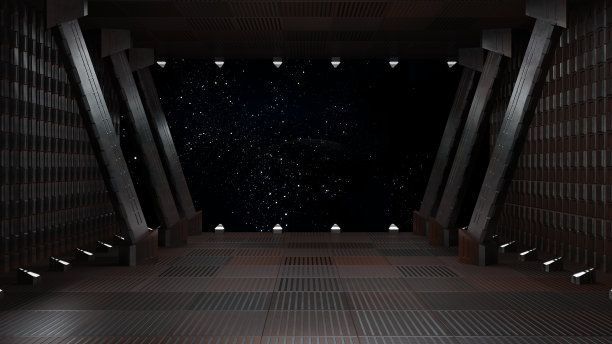 以太空星系为视角的科幻走廊3d渲染图片下载