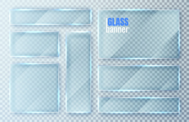 玻璃板块集。透明背景上的玻璃横幅。平板玻璃透明窗户。矢量图图片下载