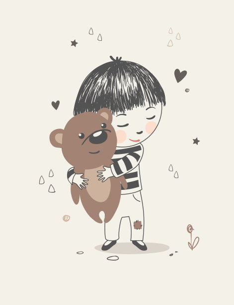 可爱的小男孩和毛绒熊。图片下载