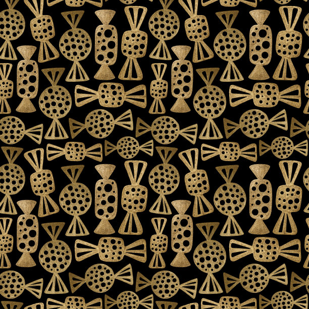 糖果金手绘无缝图案。抽象糖果金色背景。复古风格的甜点质地。图片下载