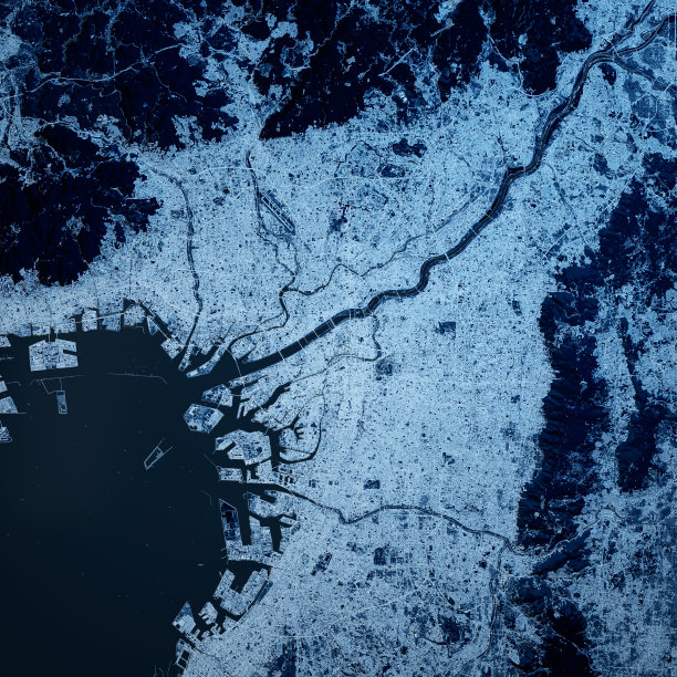 大阪日本3D渲染地图蓝色俯视图2019年11月图片下载