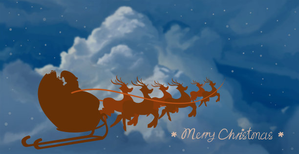 一个飞翔的圣诞老人的雪橇在神奇的冬夜天空中。图片下载