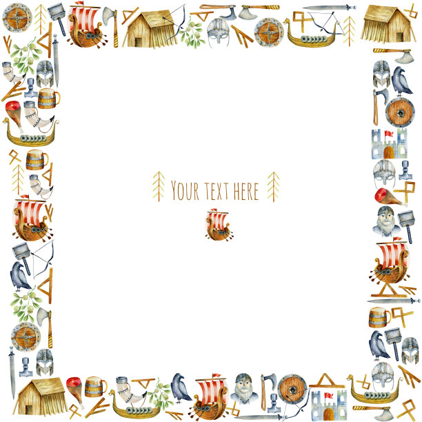 框架与水彩元素海盗文化，手绘插图，白色背景图片下载