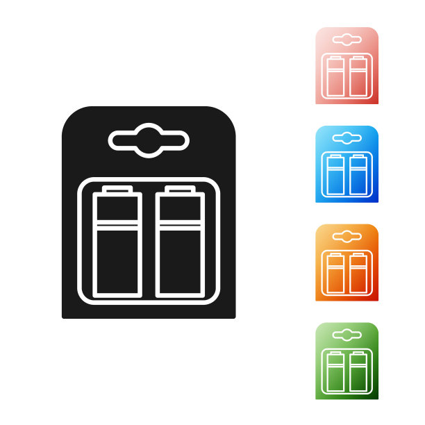 黑色电池包图标隔离在白色背景。闪电的象征。设置图标丰富多彩。矢量图图片下载