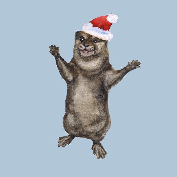 水彩卡与水獭手绘。设计横幅，传单，邀请，海报，网站或贺卡图片下载