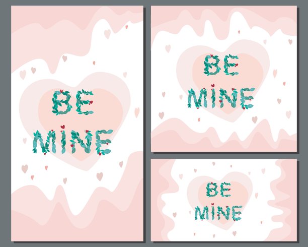 浪漫的旗帜与一套方形格式1Ñ1,9x16和2560x1440情人节或婚礼，矢量股票插图与一套旗帜与心和题词是我在柔和的颜色图片下载