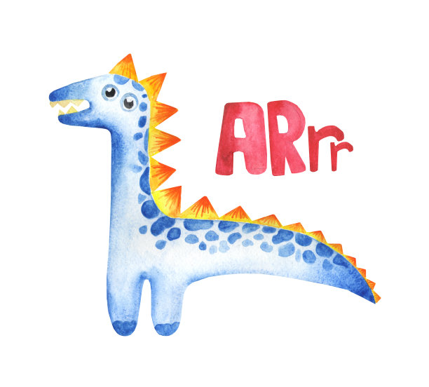 水彩恐龙孤立的白色背景手绘插图。图片下载