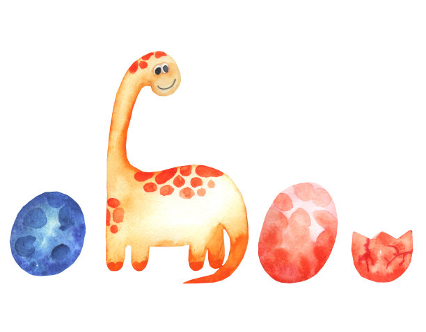 水彩恐龙孤立的白色背景手绘插图。图片下载