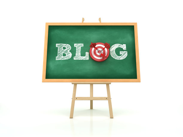 画架与BLOG单词和目标在黑板框架- 3D渲染图片下载