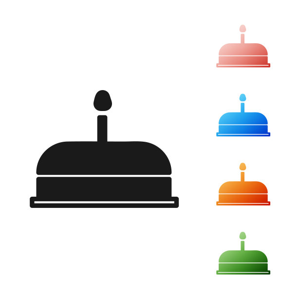 黑色蛋糕与燃烧的蜡烛图标孤立在白色背景。生日快乐。设置图标丰富多彩。矢量图图片下载