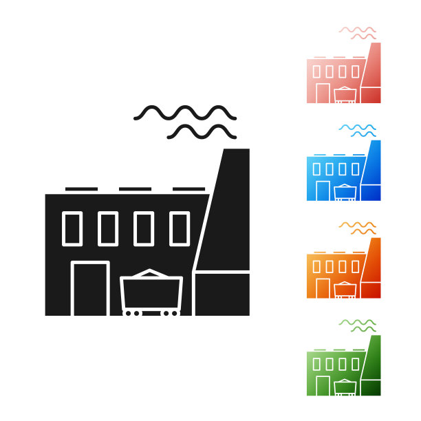 黑色的煤炭发电厂和工厂的图标孤立在白色的背景。能源工业的概念。煤炭发电厂。设置图标丰富多彩。矢量图图片下载