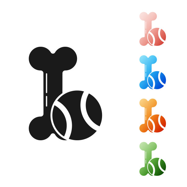 黑色宠物玩具骨头橡胶和球图标孤立的白色背景。设置图标丰富多彩。矢量图图片下载