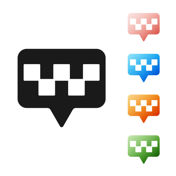 黑色地图指针与出租车图标隔离在白色背景。位置的象征。设置图标丰富多彩。矢量图图片下载